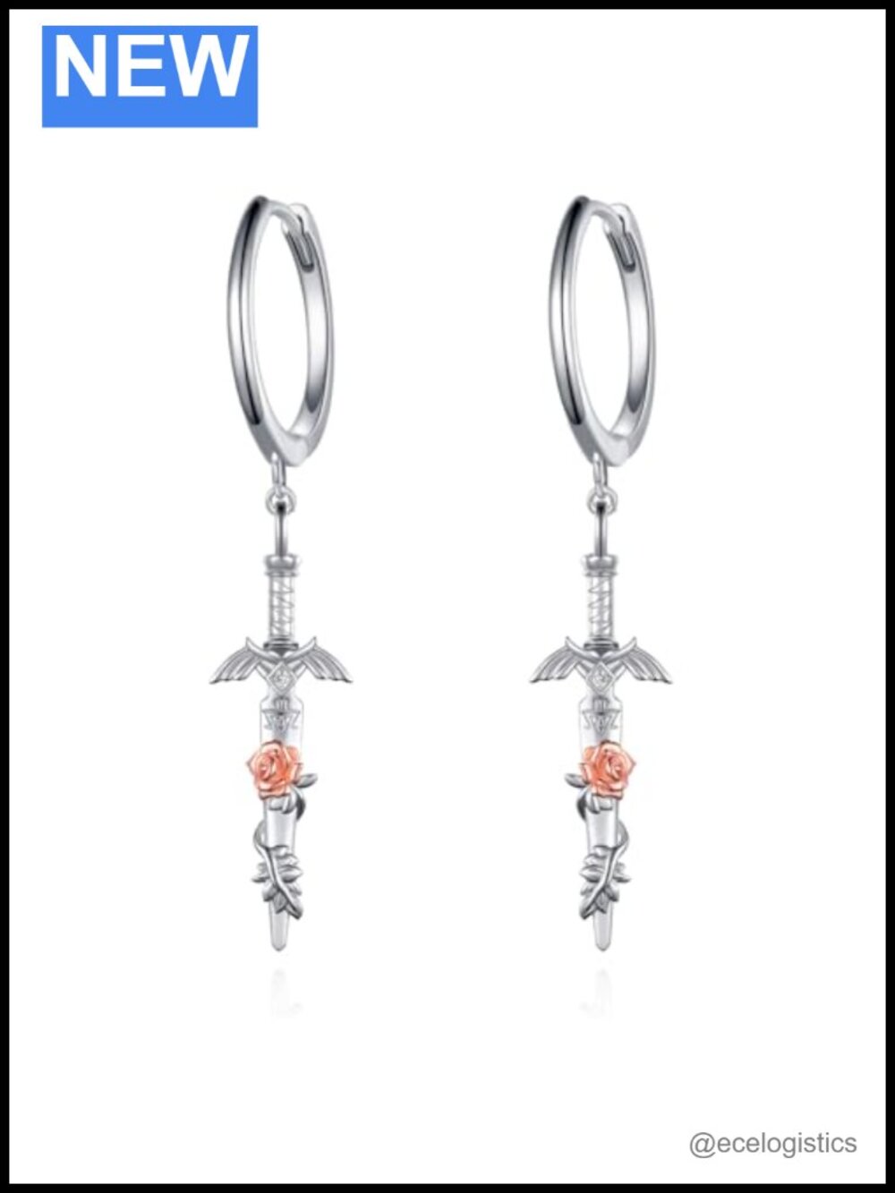925 Sterling Silver Legend Sword Dangle Earrings Fantasy Gift